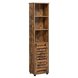 VASAGLE Badkamerkast, hoge kast, badkamermeubel, badkamermeubel, 3 open vakken, 2 verstelbare planken achter de deur…
