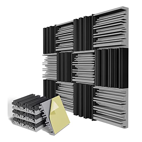 GANMEI Paquete de 12 autoadhesivos en espuma insonorizante, espuma acústica de 12 x 12 x 2 pulgadas, para pared, casa, estudio