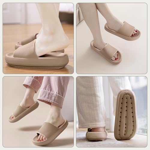 BAXIWUY Badelatschen Damen Badeschuhe Herren Schlappen Badeschlappe Cozislides Original Slippers Rutschfest Hausschuhe Sommer Pantoletten Wolkenschuhe Flip Flops Indoor/Outdoor，Braun，40-41 EU 2