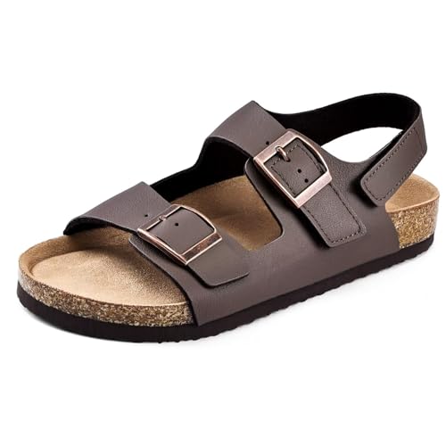 Torotto Kids Girls Boys Sandals with Cork Footbed Adjustable Strap Toddler Casual Slides Sandals Open Toes Flat (877/Coffee Brown 30)