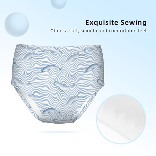 Watercolor Blue Narwhals Wavy Stripes Girls' Underwear Soft Cotton Little Girls Panties Comfort Briefs3