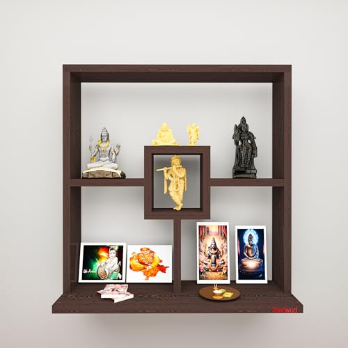 Image of Redwud Shally LED Wall Mounted Hanging Puja Temple Shelf Stylish Wood God Stand for Pooja Room Mandir Stand for Temple (Wenge) D.I.Y