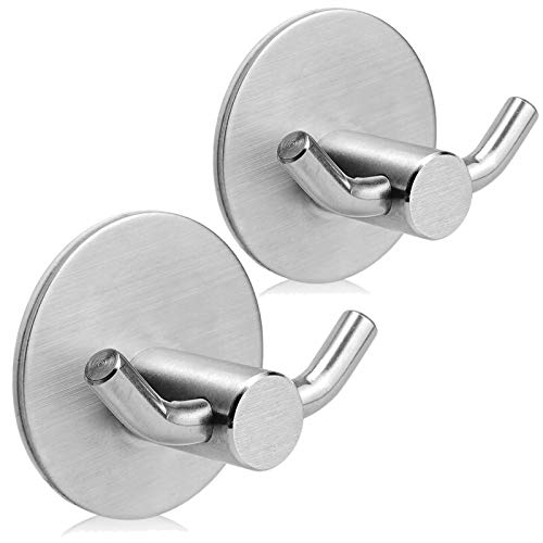 Sugelary Double Prong Adhesive Hooks, Wall Hooks Adhesive Bathroom Hooks Heavy Duty Coat/Robe Hook Wall Hanging Hooks Waterproof Stainless Steel Shower Accessories Towel Hooks for Bathroom Kitchen