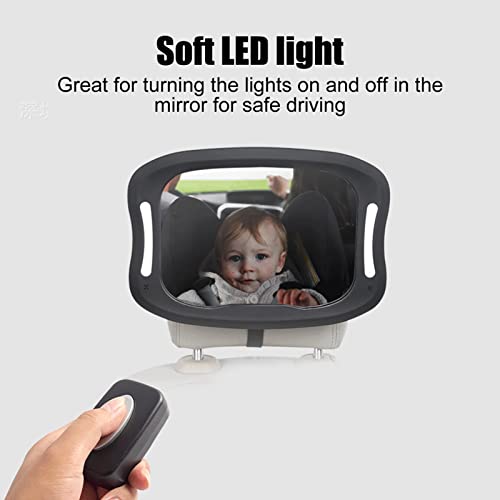 Espelho de Carro para bebê Ajustável de 360° Com Luz LED Suave, Espelho Grande Angular para Veículos