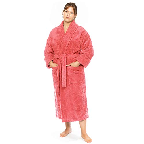 Luxury Terry Cloth Hotel Bathrobe - Premium 100% Turkish Cotton Robe Unisex (Medium, Pink)
