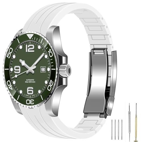 Image of Juntan 18mm 20mm 21mm 22mm Curved End Rubber Watch Band, Tapered Silicone Curved Replacement Watch Strap for Men Women with Metal Classic Diving Buckle