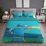 Generisch Bettwäsche Set Bettbezug Cricket Spieler Stadion mit 135 X 200 cm, Bettdeckenbezug aus Mikrofaser, Wettbewerb, atmungsaktiv, Soft, Reißverschluss, Blau, pflegeleicht, anschmiegsam
