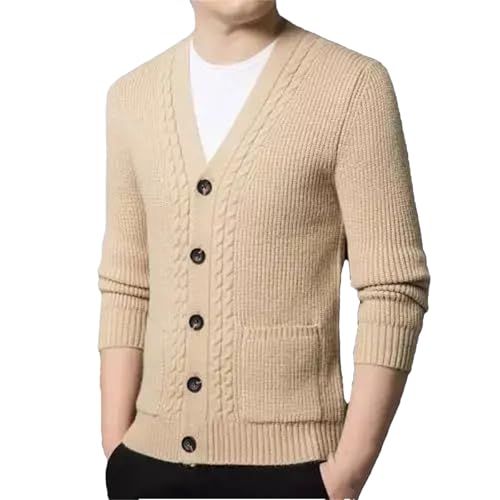 Men’S V-Neck Knit Cardigan Sweater with Button Pockets Fashion Casual Slim Long Sleeve Single Breasted Outerwear
