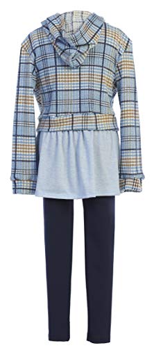 Image of iGirlDress Girls 4 Pieces Pant Set Long Sleeve Jacket Necklace Floral Plaid Pant 4-16