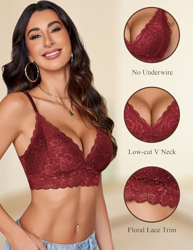 Image of Avidlove Bras for Women Floral Lace Bralettes Deep V Sexy Bras Cross Back Longline Bralette No Padded