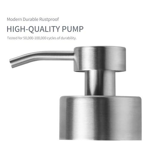 Image of Enra Silver Glass Soap Dispenser, Foaming Hand Bathroom Soap Dispenser | 12oz thick glass body with stainless steel pump. Modern countertop dispenser for bathroom, kitchen sink and home decor.