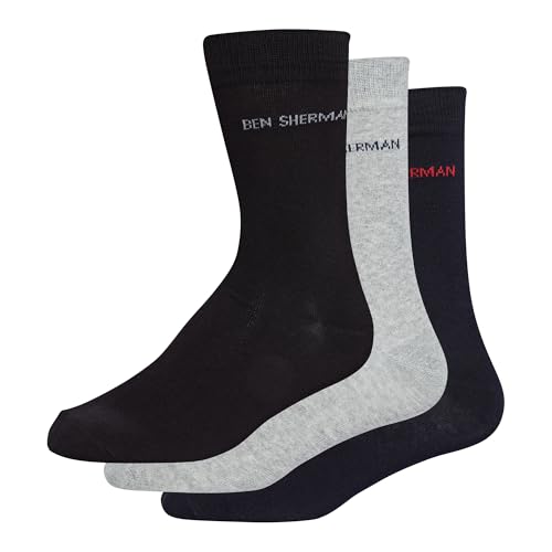 Ben Sherman Hombres Calcetines Azul marino/Gris/Negro Paquete de 3 Talla 40-44