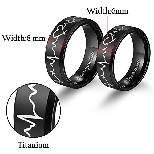 Heartbeat Rings for Couples I Love You Matching Promise Rings Wedding Bands for Him Her with Box Titanium Stainless Steel Comfort Fit3