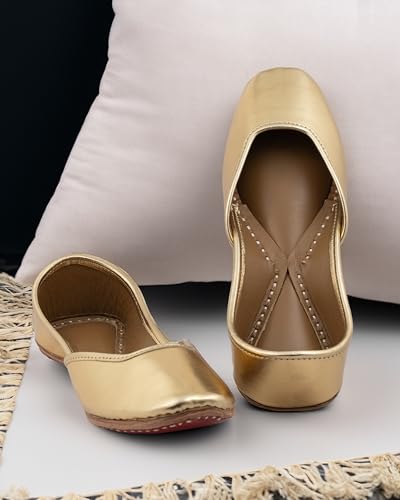 Image of KORAKARI Women's Traditional Ethnic Amber Punjabi Jutti, Leather Flat Comfortable Mojaris for Girls