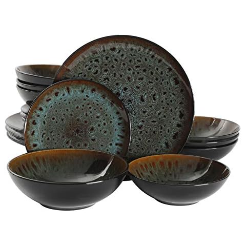 Gibson Elite Kyoto Double Bowl Dinnerware Set, Service for 4 (16pcs), Teal Cover
