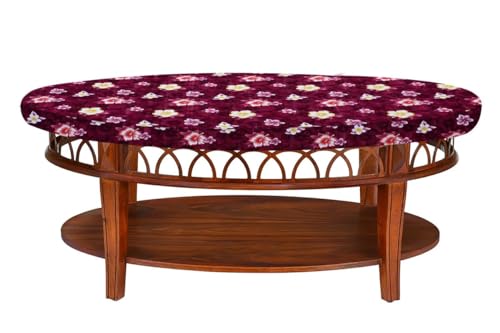 Image of The Furnishing Tree Elastic Oval Center Table Cover WxL 30x48 in Inches Polyester Floral Pattern Red