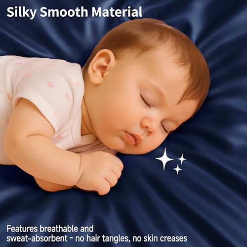 Image of Satin Bassinet Sheet, Great for Baby Hair, Soft Silk Feeling Sheet for Rectangle Cradle Bassinet Mattress Pad, for Boys Gift Newborn and Infant(Navy)