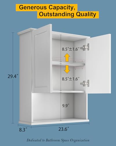 VIMYFAMY Bathroom Cabinet Wall Mount Buffering Hinge,23"x29" inch Over Toilet Storage Cabinet and Adjustable Shelves, Large Space Wooden Medicine Cabinet - Image 2