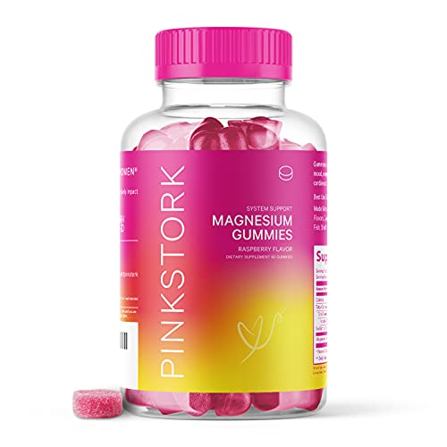 Pink Stork Magnesium Gummies: Magnesium Supplement for Women, Calm + Mood Support, Gummy Vitamins for Women, Stress Relief, Anti-Aging + Anti-Inflammatory, Women-Owned, 60 Raspberry Gummies