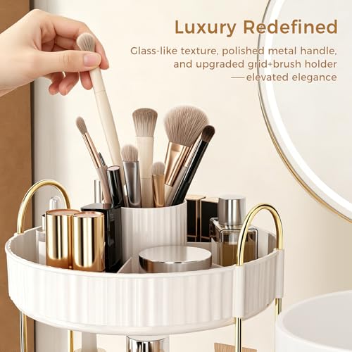 Image of 360 Rotating Makeup Organizer, Upgraded 3 Tier Skincare Perfume Organizers for Women, Bathroom Organizer Countertop, Clear Cosmetic Dresser Organizer with Makeup Brush Holder, Sink&Counter(White)