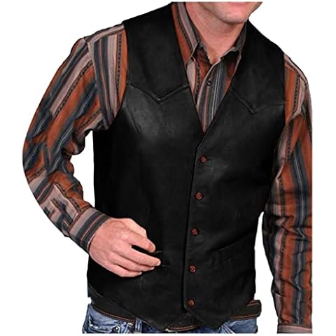 Lederweste Herren Gothic Steampunk Weste Retro V-Ausschnitt Weste Einreihige Stehkragen Slim Fit Weste Mittelalterliche Lederweste Cover
