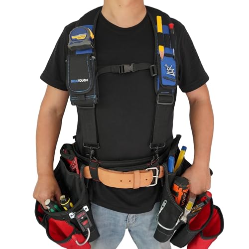 Image of MELOTOUGH Magnetic Tool Belt Suspenders with Magnetic WristBand for Work Belt Padded Suspenders Constrcution