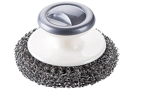 Stainless Steel Scrubber with Handle?Heavy Duty Cleaning Supplies for Pots, Pans, Grills, Ovens & Other Tough Jobs (1P)