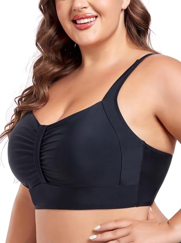 Ocean Blues Women's Plus Size Ruched Bikini Top Square Neck Swimsuit Tops Padded Bathing Suits Sport Bra3