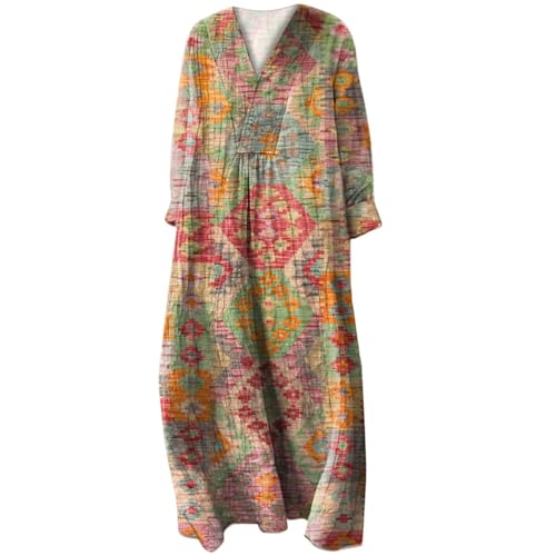 Women's Long Sleeve Floral Print Retro V Neck Boho Flowy Maxi Dresses for Seniors Petite Outfits 2025 Fall4