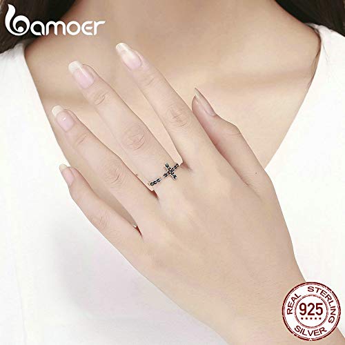 Bague croix argent 925 ajustable avec zircon noir pour vos soirées
