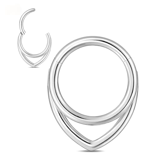YUVKIN Aro de Septum Piercing Hinged Clicker de segmento, Acero quirúrgico hipoalergénico, Nariz, Helix, Tragus, Daith, Conch Piercing, Joyas para mujer hombre, Ideal como regalo (16G, 10MM) (Plata)