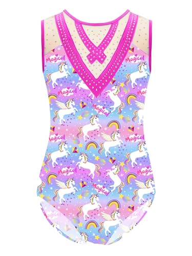 JEATHA Maillot Brillante De Danza Para Niña Leotardo De Baile Sin Mangas Mono De Gimnasia Deportivo Yoga Ropa De Baile Rosa caliente 5-6 años