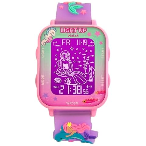 Preschool Collection Kids Digital Light Up Watch - Monster Trucks, Dinosaurs, Shark, Unicorn, Butterfly, Spider - Girls, Boys, Children, School (Purple) Cover
