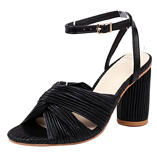 Sandales spartiates femme Lizoleor noir à talon bloc et bride cheville