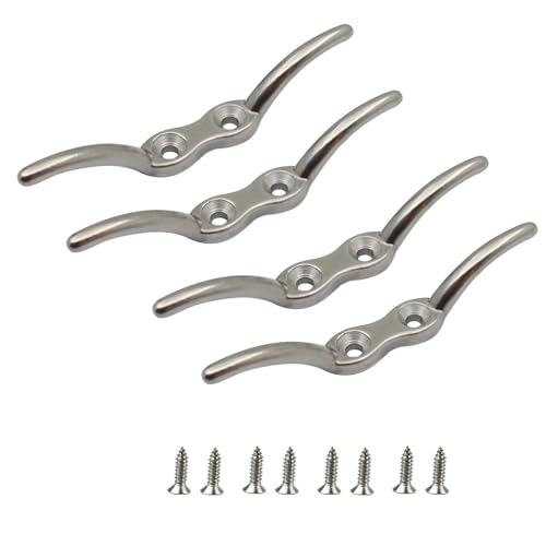 Vleant 4Pcs 2-1/2inch Stainless Steel 316 Marine Dock Cleats Hardware Accessories Boat Tie Down Accessories for Mooring, Dock Rope & Flag Pole - Complete with Mounting Screws