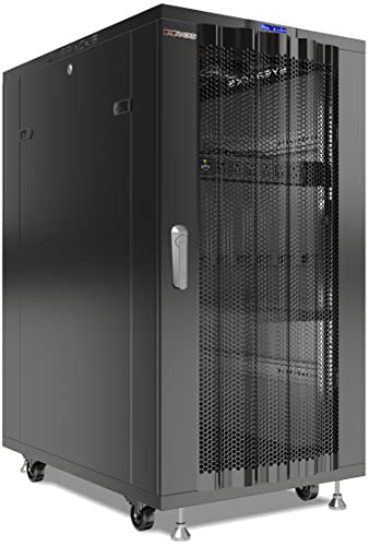 Image of 27U Server Rack Cabinet, 39 inch Deep 19 inch Floor Standing Network Enclosure, 1600 lb Capacity, 35 inch Rail Depth, Mesh Doors, 4 Fans, PDU, Shelf & Mounting Hardware