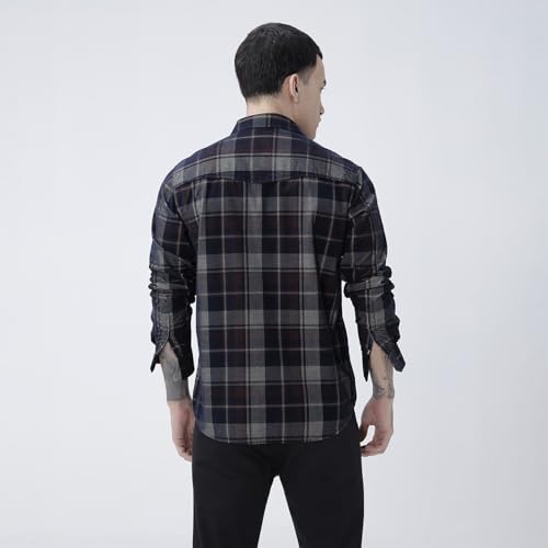 Image of BASICS 100% Cotton Checked Shirt for Men | Slim Fit | Everyday Smart Casual Wear | Full Sleeve