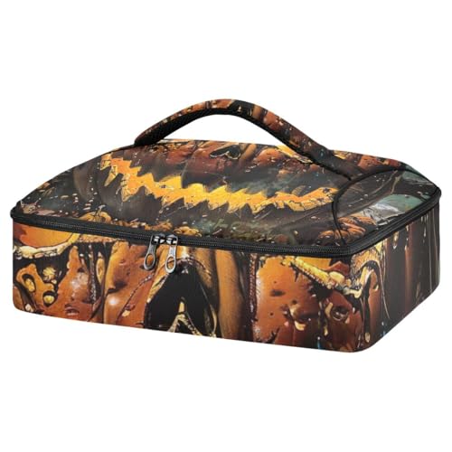 Divertente porta casseruola isolata a forma di zucca di Halloween borsa per il trasporto di casseruole per cibi caldi o freddi adatta per cene feste campeggio