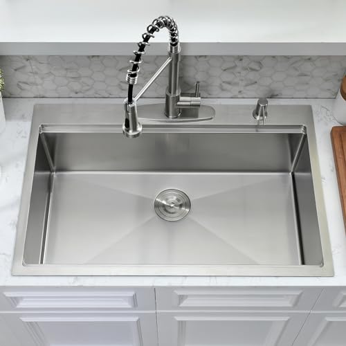 Kitead 33x19 Drop in Kitchen Sink with Faucet - Stainless Steel Single Bowl by Kitead - Used condition - Image 2