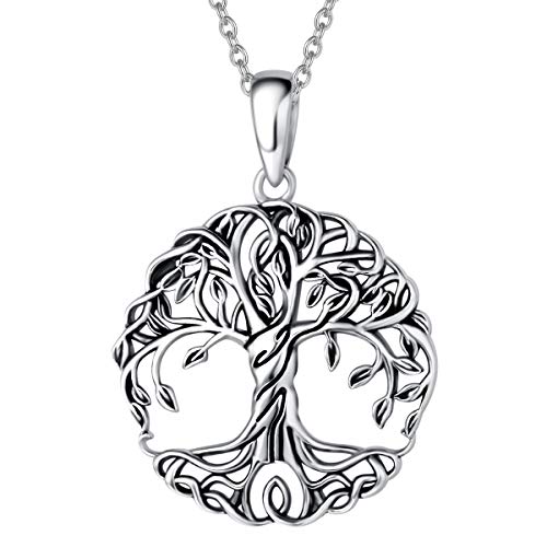 AGVANA Sterling Silver Tree of Life Celtic Knot Dainty Pendant Necklace for Women Family Tree Necklace Anniversary Birthday Gifts for Women Girls Wife Grandma Her with Velvet Bag