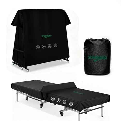 PingPong Table Cover 600D Heavy Duty Oxford Fabric 9x5 FT Universal Fit for Folding & Flat Tables, Waterproof Sunproof for Indoor Outdoor Use with Paddle Storage Bag
