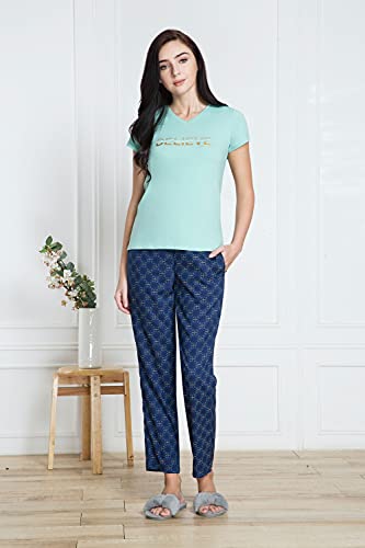 Image of Van Heusen Women's Printed Lounge Pants | Drawstrings & Side Pockets | Ultra Soft Fabric | Relaxed Fit | At home pyjamas | Everyday Comfort | Printed | Style 55306 | Available in Pack of 1 & 2