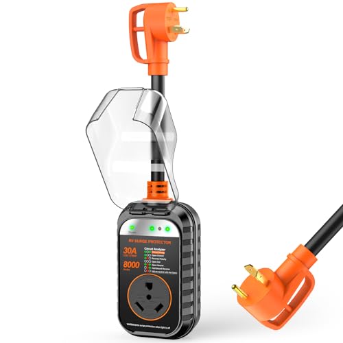 GEARGO RV Surge Protectors 30 Amp RV Circuit Analyzer, [𝟐𝟎𝟐𝟔 𝐍𝐞𝐰 𝐔𝐩𝐠𝐫𝐚𝐝𝐞𝐝 & 𝐆𝐞𝐧𝟐] Full Protection, RV Adapter Plug for Camper(Orange)