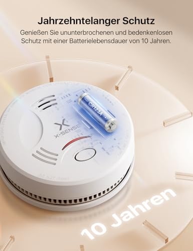X-Sense Rauchmelder 10 Jahre Batterie, Feuermelder TÜV Rheinland Zertifiziert, Rauchwarnmelder mit...