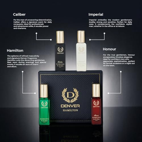 Image of Denver Hamilton Luxury Perfume Gift Set for Men, 4 Fragrances - Caliber, Imperial, Hamilton, Honour