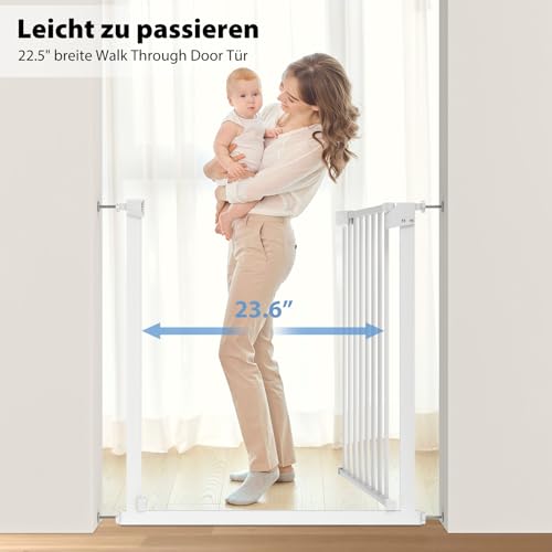Baby Schutzgitter Treppe, Treppenschutzgitter Ohne Bohren Türschutzgitter Kinder Treppengitter Türgitter Baby, Einhändiges Öffnen Metall Gitter, Weiß, Breite: 75-82 cm