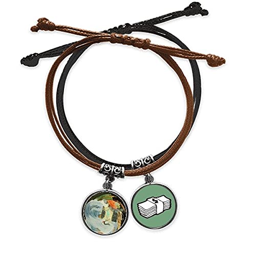Pulsera cuerda mano grulla blanca cadena cuero amuleto dinero