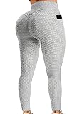 A AGROSTE Women's High Waist Yoga Pants Tummy Control Workout Ruched Butt Lifting Stretchy Leggings Textured Booty Tights