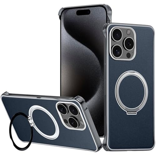 Phone 15 Pro Max/15 Pro/15�p�P�[�X�A�����O�L�b�N�X�^���h�t���v���~�A�����^���t���[�����U�[�P�[�X�AMagSafe�Ή��A�R�p�O���[�h�̕ی�A�O���[���A15
