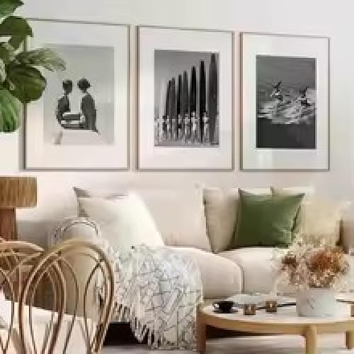 Affiches en noir et blanc surf deco murale triptyque 3 pieces cadre 40x60cm